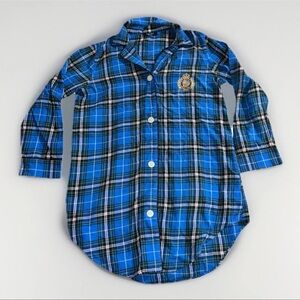 Chaps Pajama Shirt Plaid Preppy Flannel Sleepwear Crest Women’s Large Blue